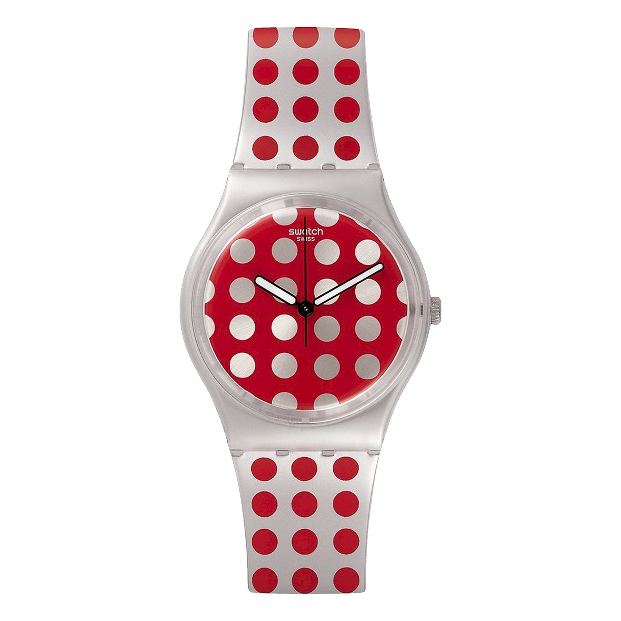 Orologio Bambino Swatch Quarzo Solo Tempo Gomma Rosso Grigio Pois GE240