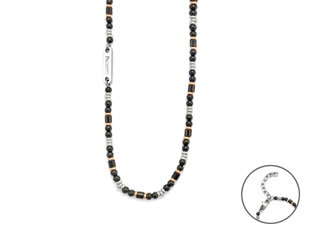 Collana Uomo 4US Cesare Paciotti Acciaio Lucido Targhetta Biglie Nero Rosè 4UCL5570