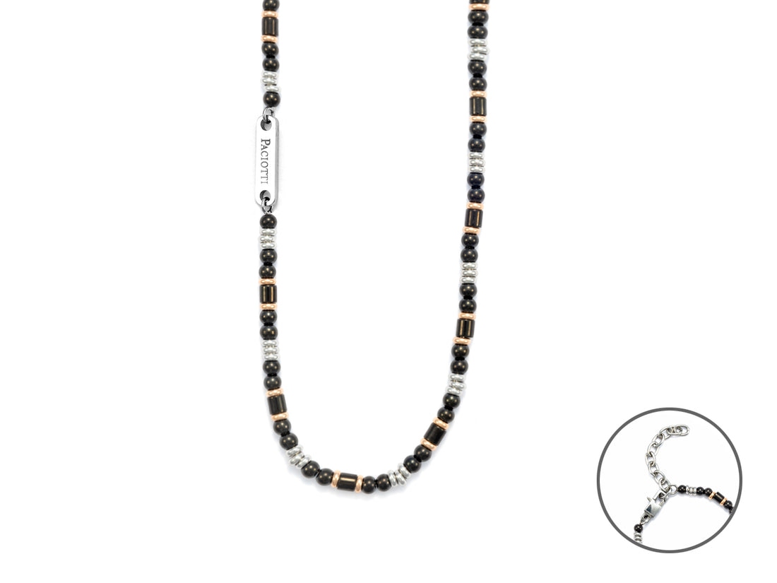 Collana Uomo 4US Cesare Paciotti Acciaio Lucido Targhetta Biglie Nero Rosè 4UCL5570