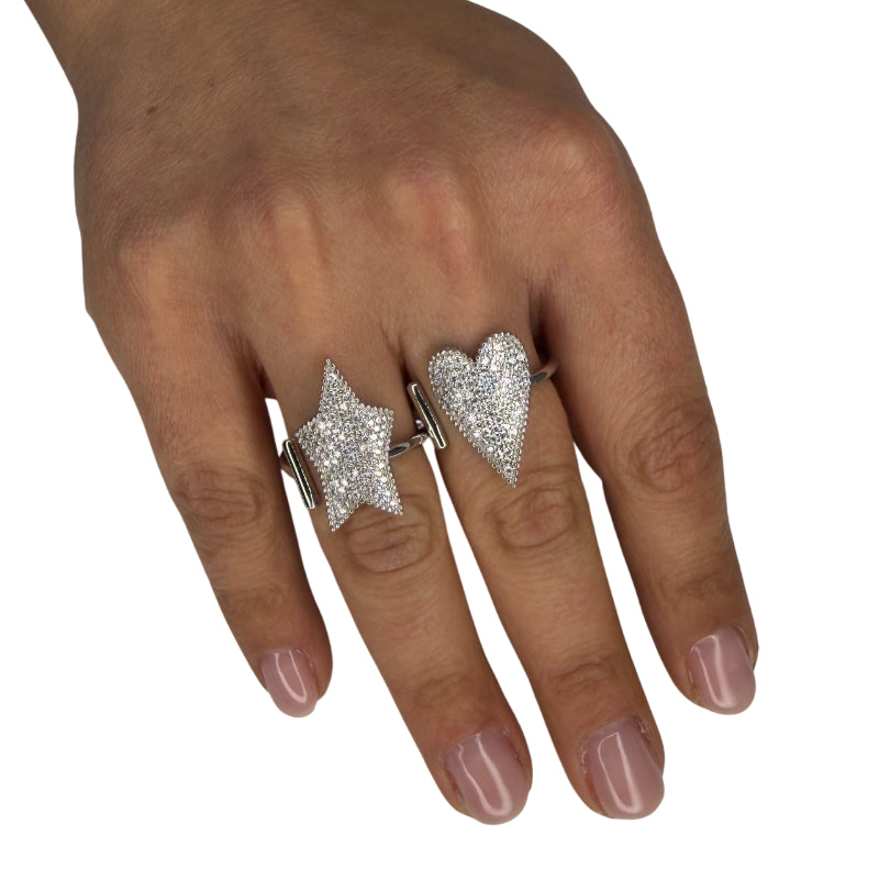 Anello Donna Re Mida Argento 925 Regolabile Cuore Stella Zirconi