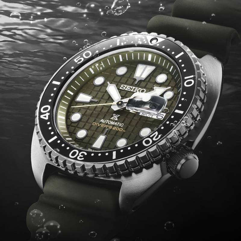 Orologio Uomo Seiko Prospex Automatico Doppia Data Acciaio Gomma Verde SRPE05K1
