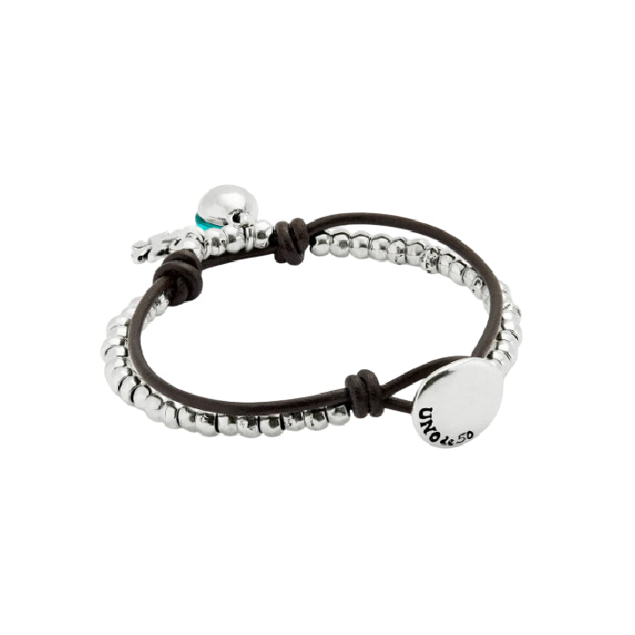 Bracciale Donna Uno De 50 Sfere Placcato Argento Cuoio Cristallo Murano Verde PUL2529VRDMTL0M