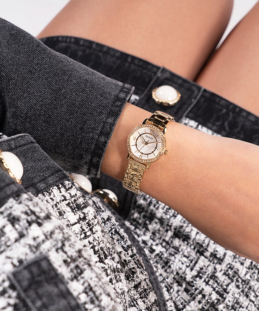 Orologio Donna Guess Quarzo Solo Tempo Zirconi Acciaio Dorato GW0468L2