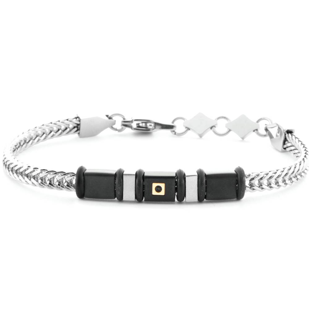 Bracciale Uomo 4US Cesare Paciotti Acciaio Oro 18kt Spinello Nero 4UBR6941