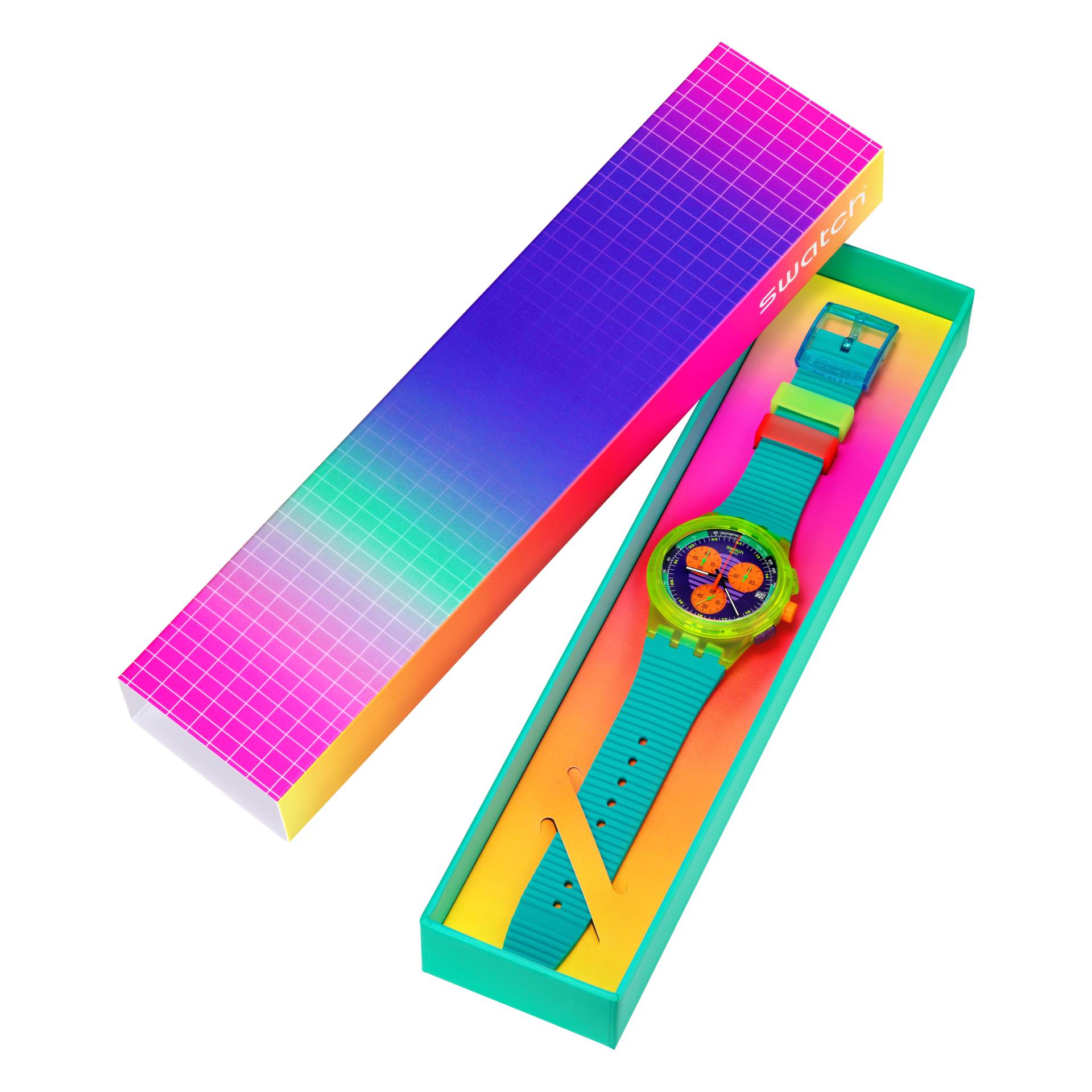 Orologio Unisex Swatch Neon Wave 1991 Crono Data SUSJ404