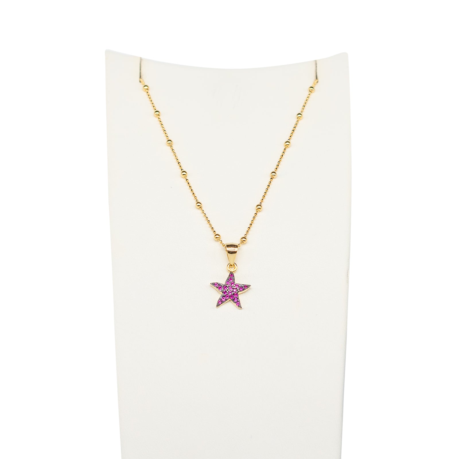 Collana Donna Re Mida Argento 925 Dorato Stella Con Zirconi Rossi C036