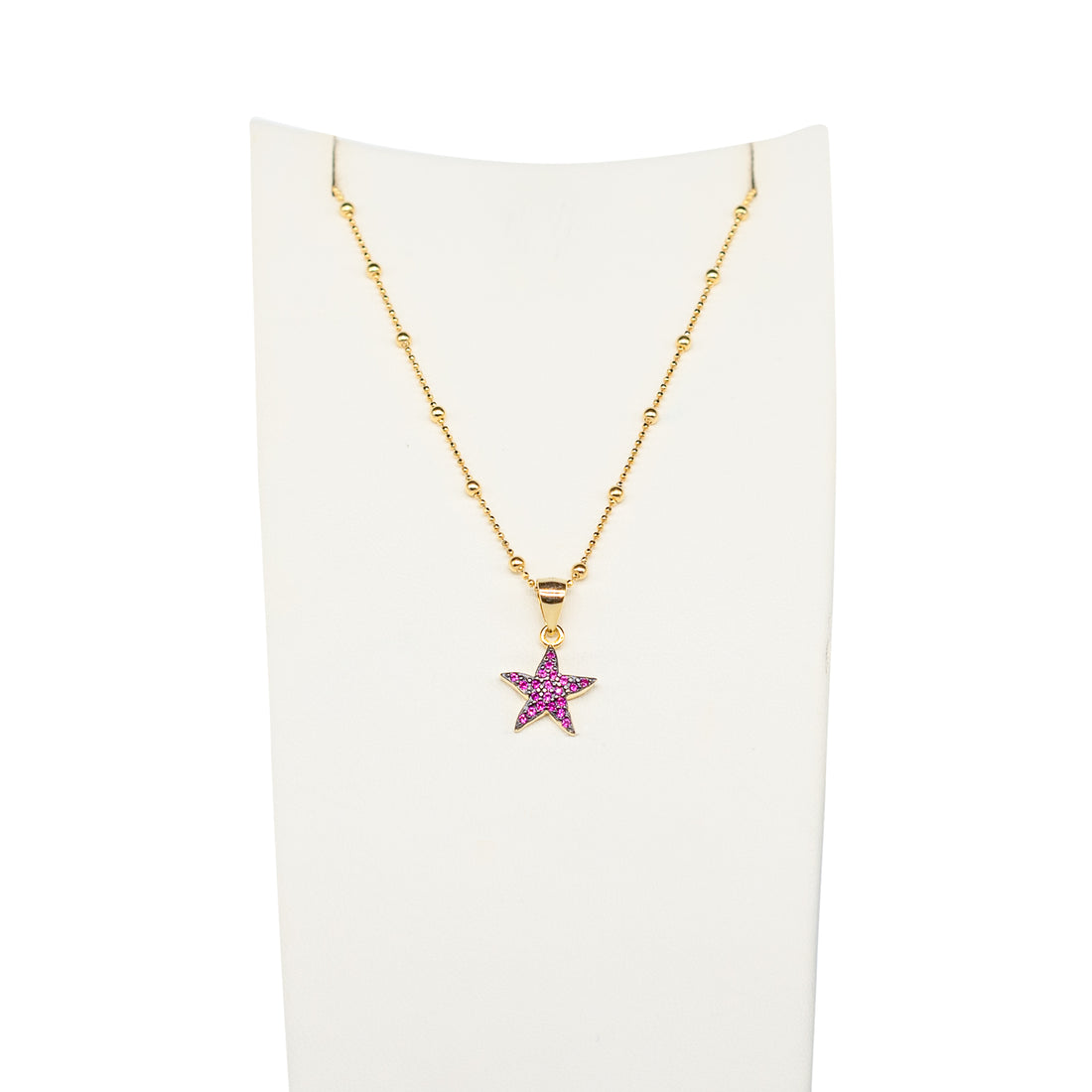 Collana Donna Re Mida Argento 925 Dorato Stella Con Zirconi Rossi C036