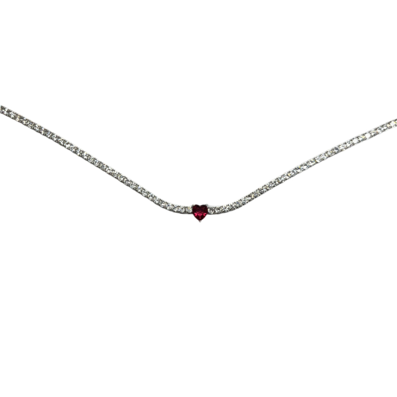 Collana Donna Re Mida Tennis Argento Cuore Rosso Zirconi Bianchi CL DJV 2R