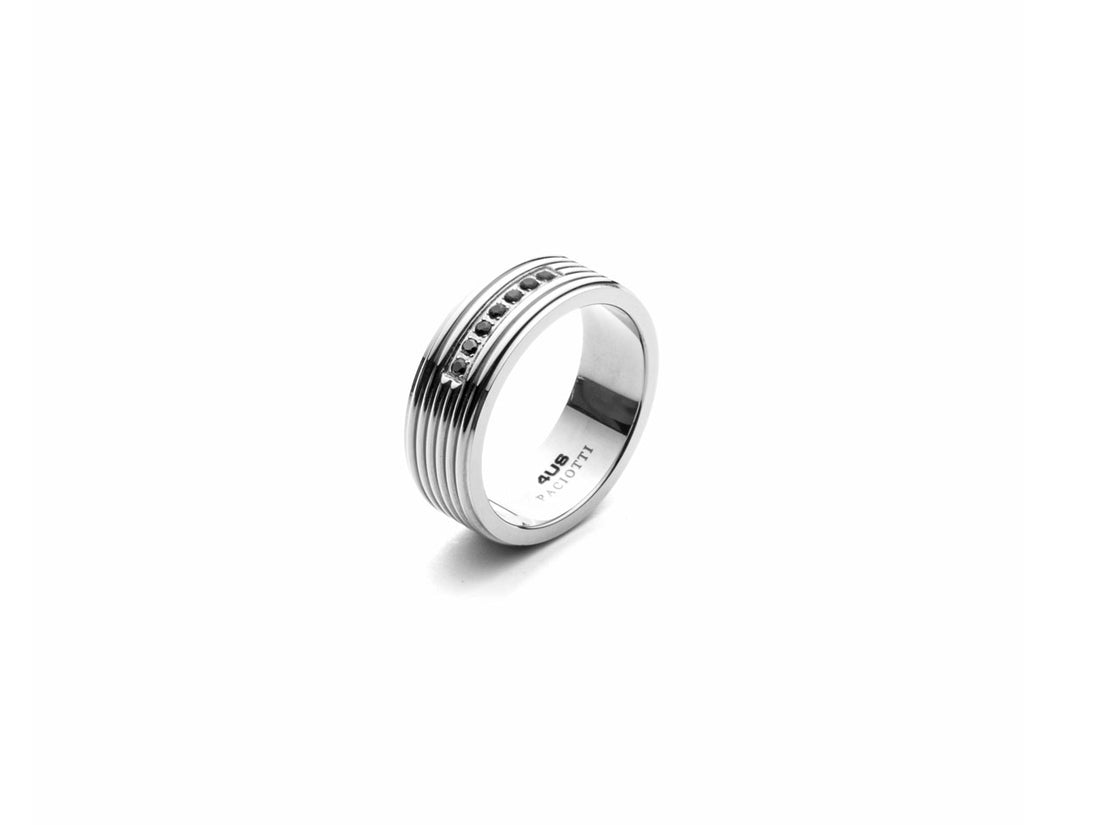 Anello Uomo 4US Cesare Paciotti Acciaio con Zirconi neri Misura 26 4UAN5669-26
