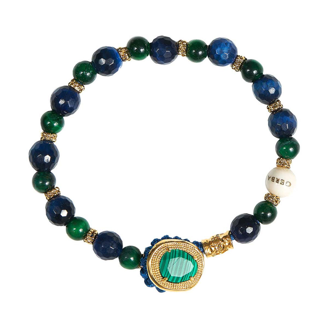 Bracciale Unisex Gerba Argento 925 Pietra Occhio di Tigre Blu Verde COD.107