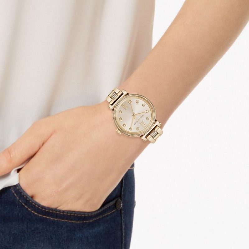 Orologio Donna Michael Kors Acciaio Dorato Fiori Solo Tempo Zirconi MK3881