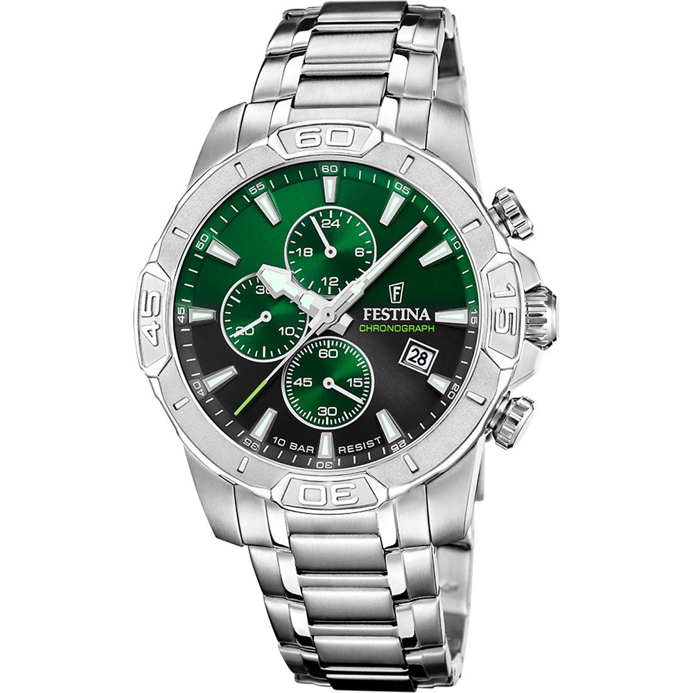 Orologio Uomo Festina Cronografo Verde Acciaio Data 10 ATM F20704/5