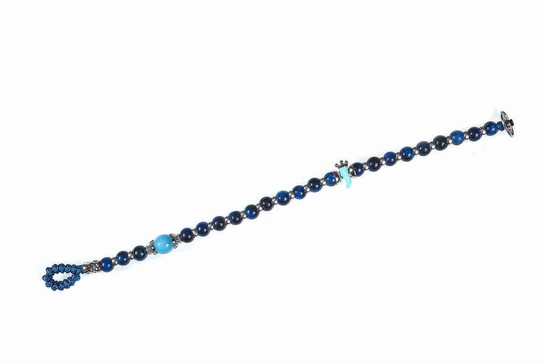 Bracciale Unisex Gerba Argento 925 Pietre Blu Cobalto Corno Turchese HORN15