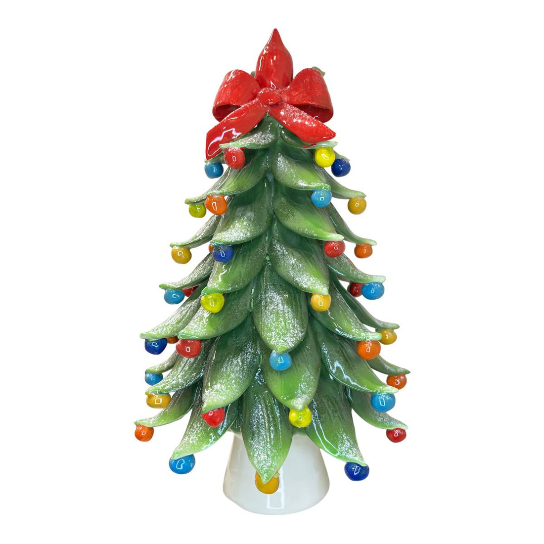 Albero di Natale Innevato Capodimonte Palline Colorate Fiocco 36cm CAP50