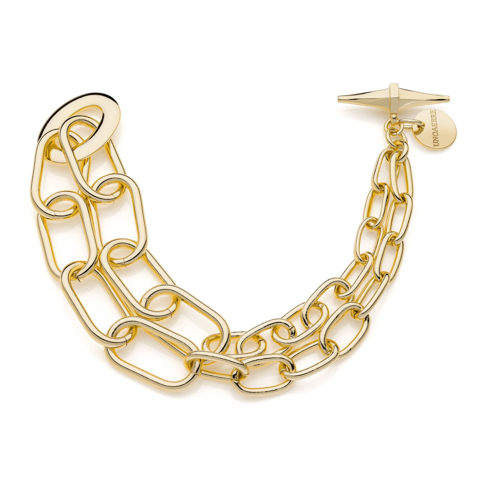 Bracciale Donna Unoaerre Doppio Filo Bronzo Dorato Anelli Ovali 549536