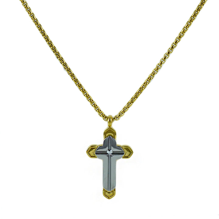 Collana Uomo Zancan Acciaio dorato Croce Zircone Bianco EHC215