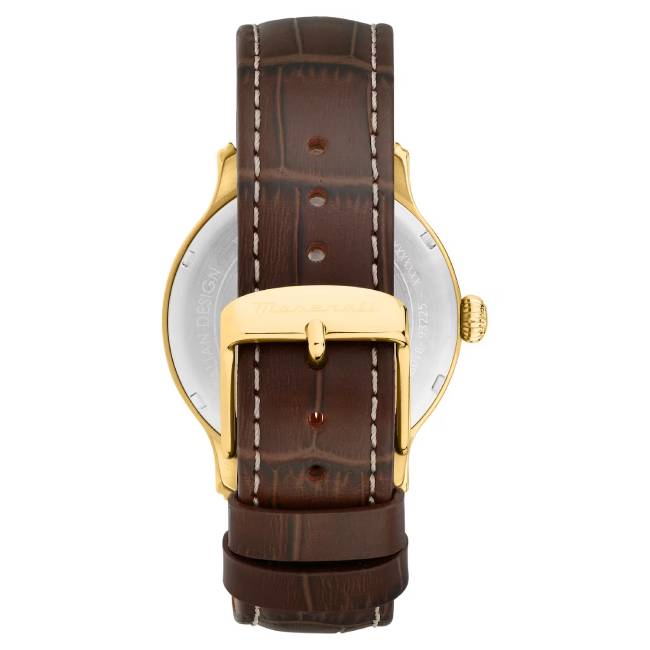 Orologio Uomo Maserati Epoca Slim Bianco Acciaio Dorato Pelle Marrone Quarzo Data R8851118018