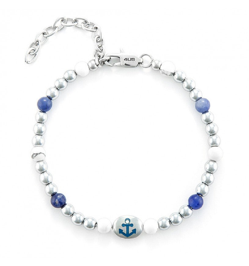 Bracciale Uomo 4US Cesare Paciotti Acciaio Ancora Pietra Bianca e Blu 4UBR6453