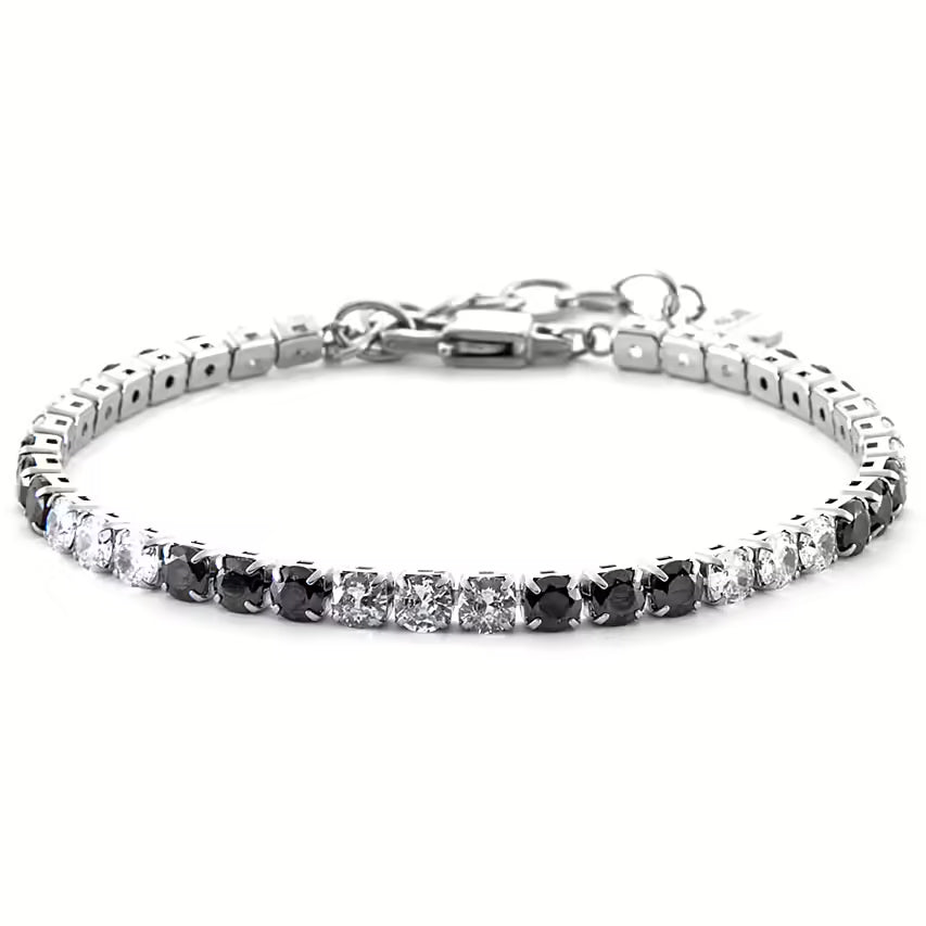 Bracciale Uomo 4US Cesare Paciotti Tennis Acciaio Zirconi Neri e Bianchi 4UBR6355