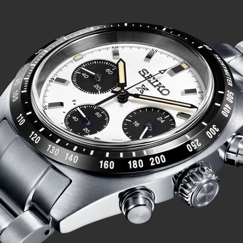 Orologio Uomo Seiko Prospex Acciaio Cronografo Carica Solare Bianco Nero SSC813P1