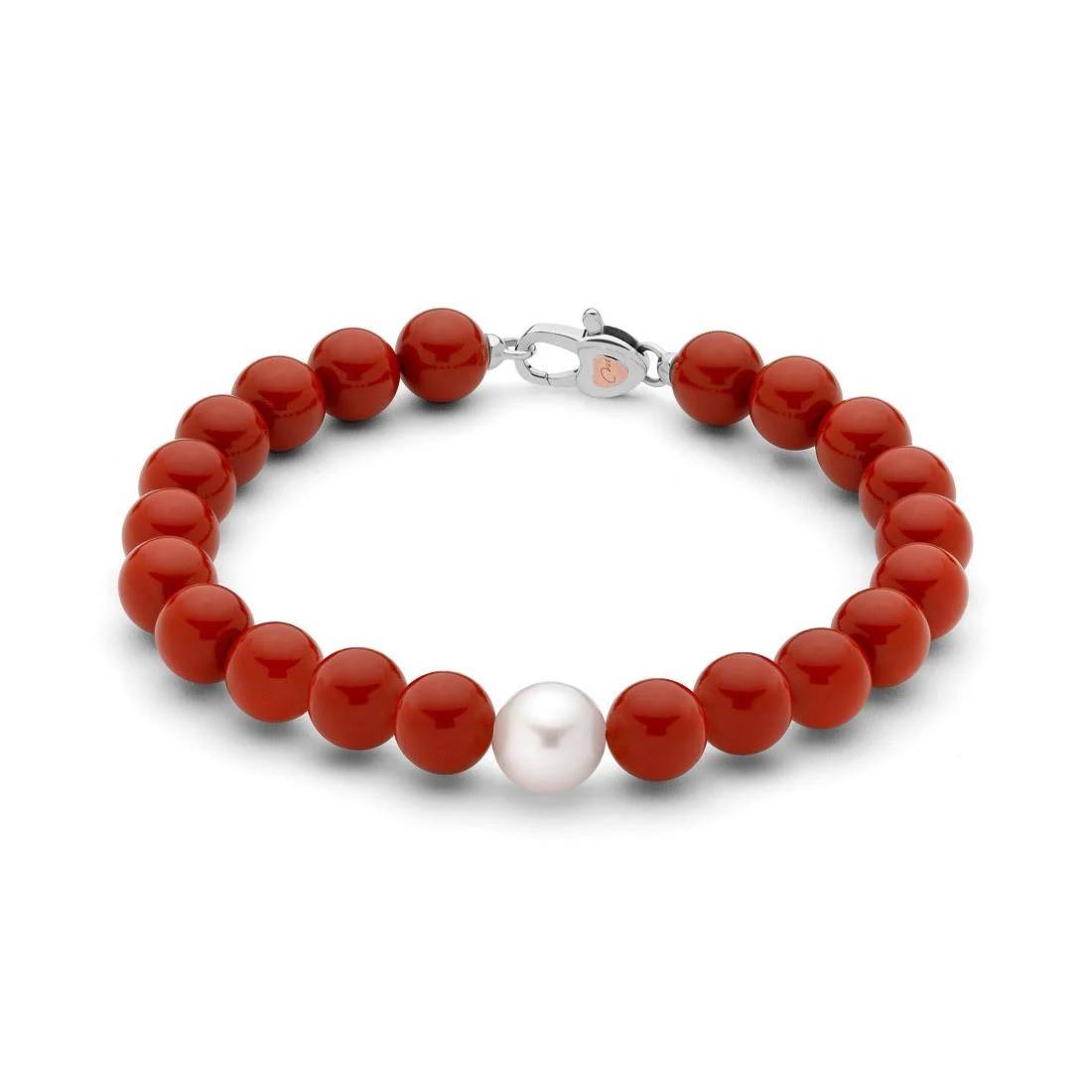 Bracciale Donna Elastico Miluna Agglomerato Corallo Rosso Perla  PBR1799V
