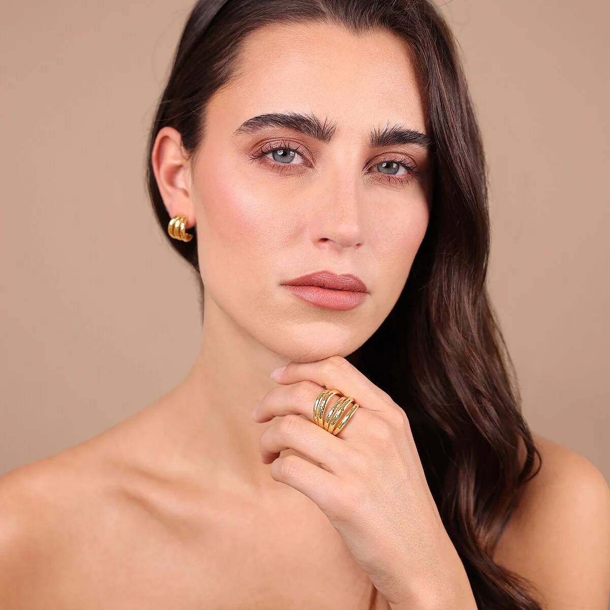 Anello Donna Etrusca Bronzo Dorato Fascia Multifilo WSET00870.YG