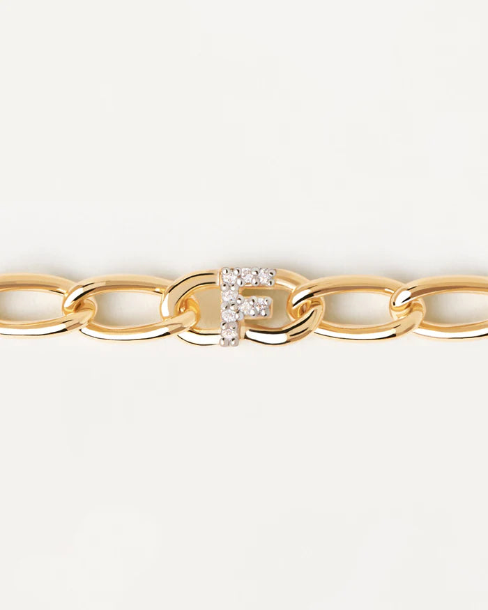 Bracciale Donna PDPaola Argento 925 Dorato Catena Iniziale F Zirconi PU01-543-U