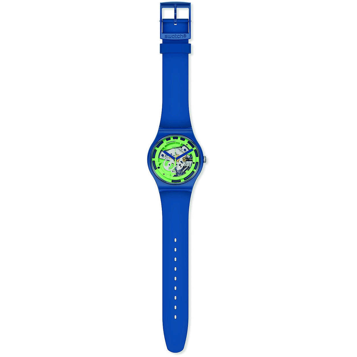 Orologio Uomo Swatch Quarzo Solo Tempo Silicone Blu Scheletrato Verde