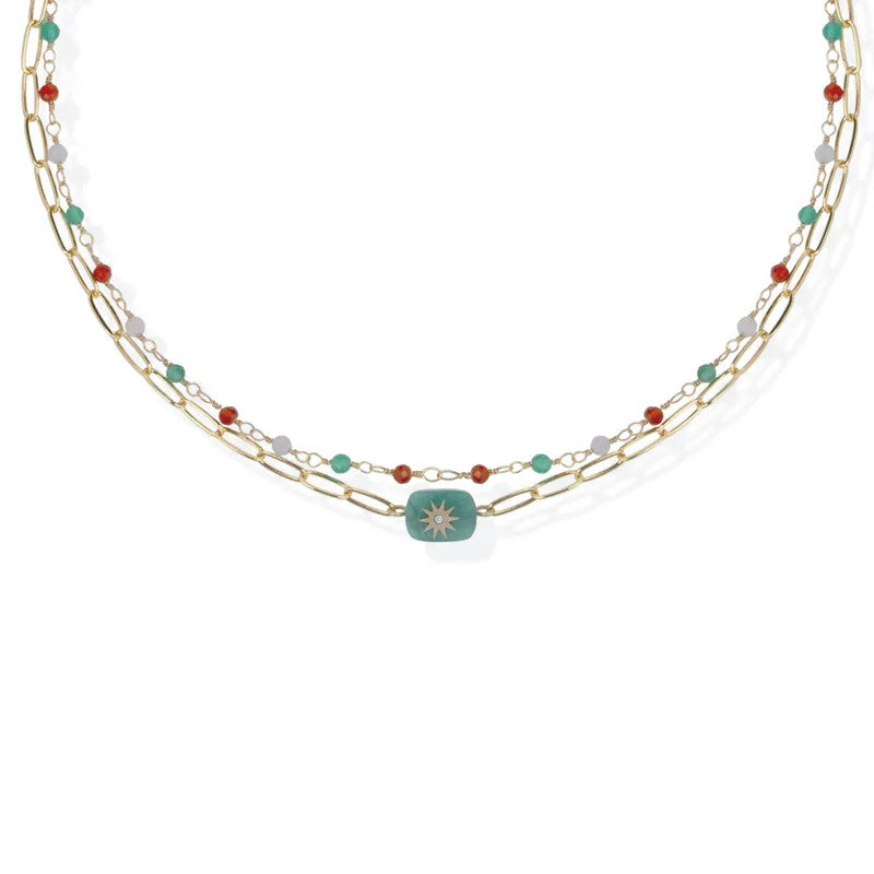 Collana Donna Liu Jo Acciaio dorato Catena pietre quarzi Colorati LJ2897