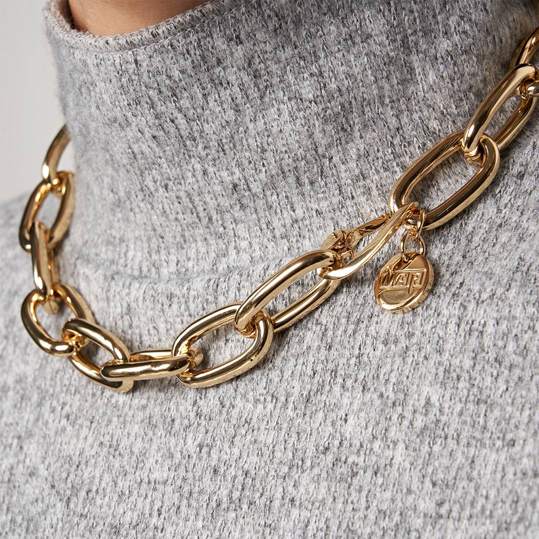 Collana Donna Unoaerre Bronzo Dorato Lucido Catena Maglia Ovale Mis 50 cm 1764