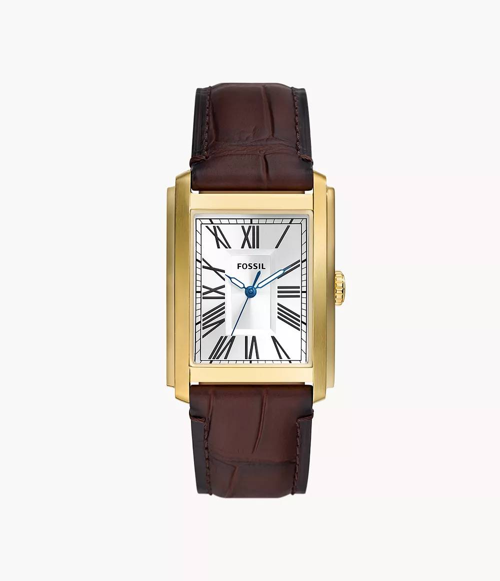 Orologio Uomo Fossil Quarzo Solo Tempo Acciaio Pelle Marrone Numeri Romani FS6011
