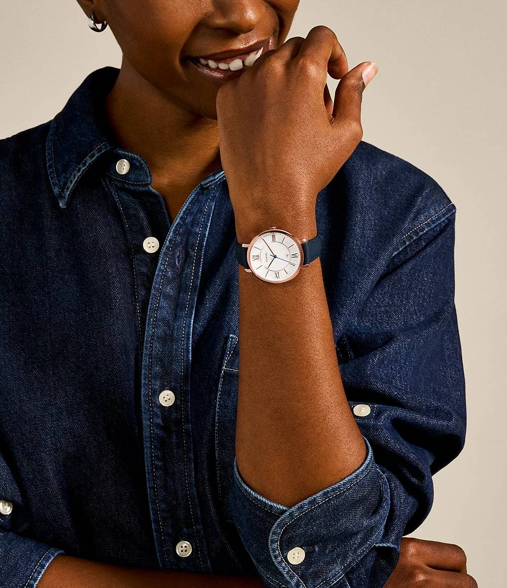 Orologio Donna Fossil Jacquline Acciaio Rosè Pelle Blu ES3843