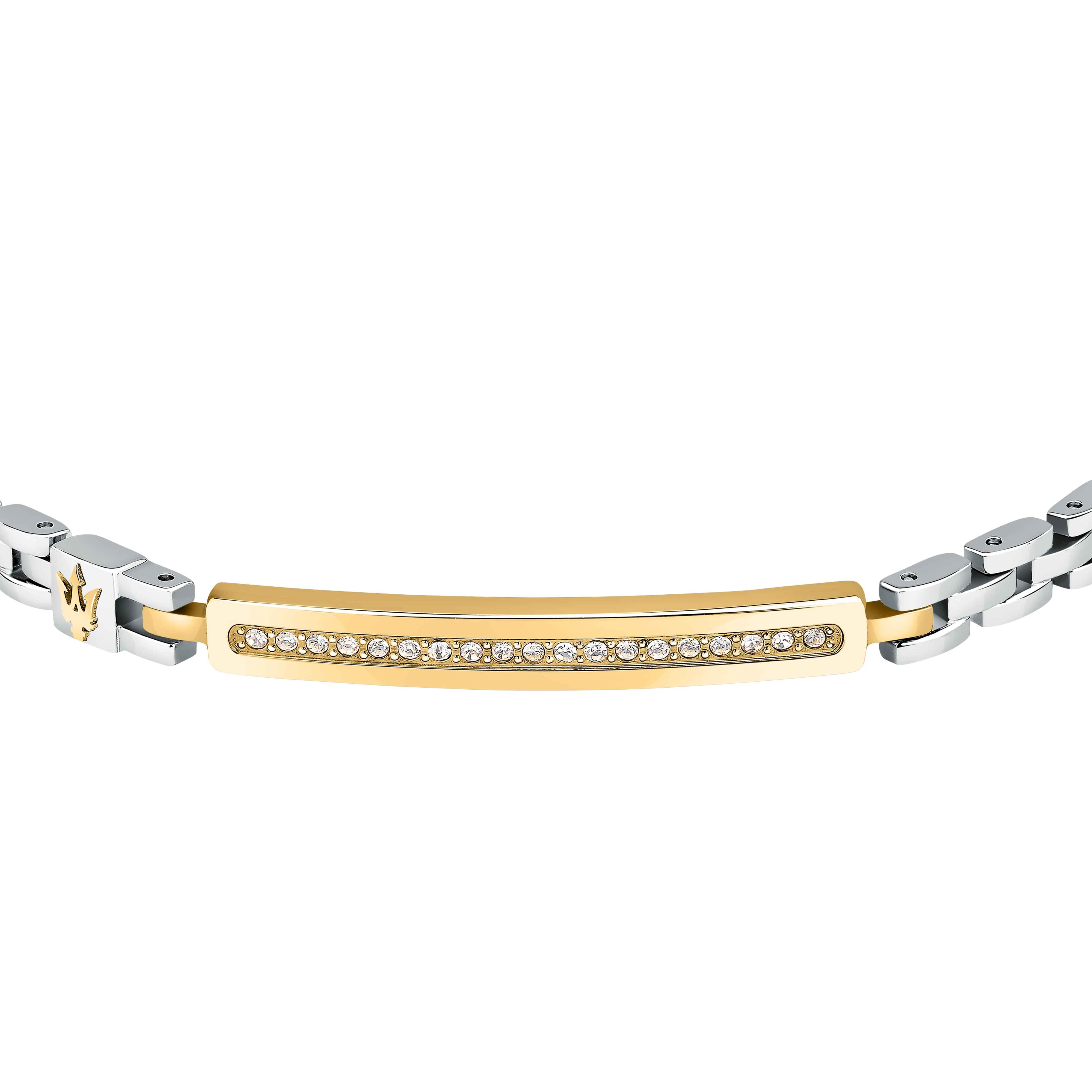 Bracciale Uomo Maserati Acciaio Oro Zirconi Bianchi Logo Tridente JM224AVD42