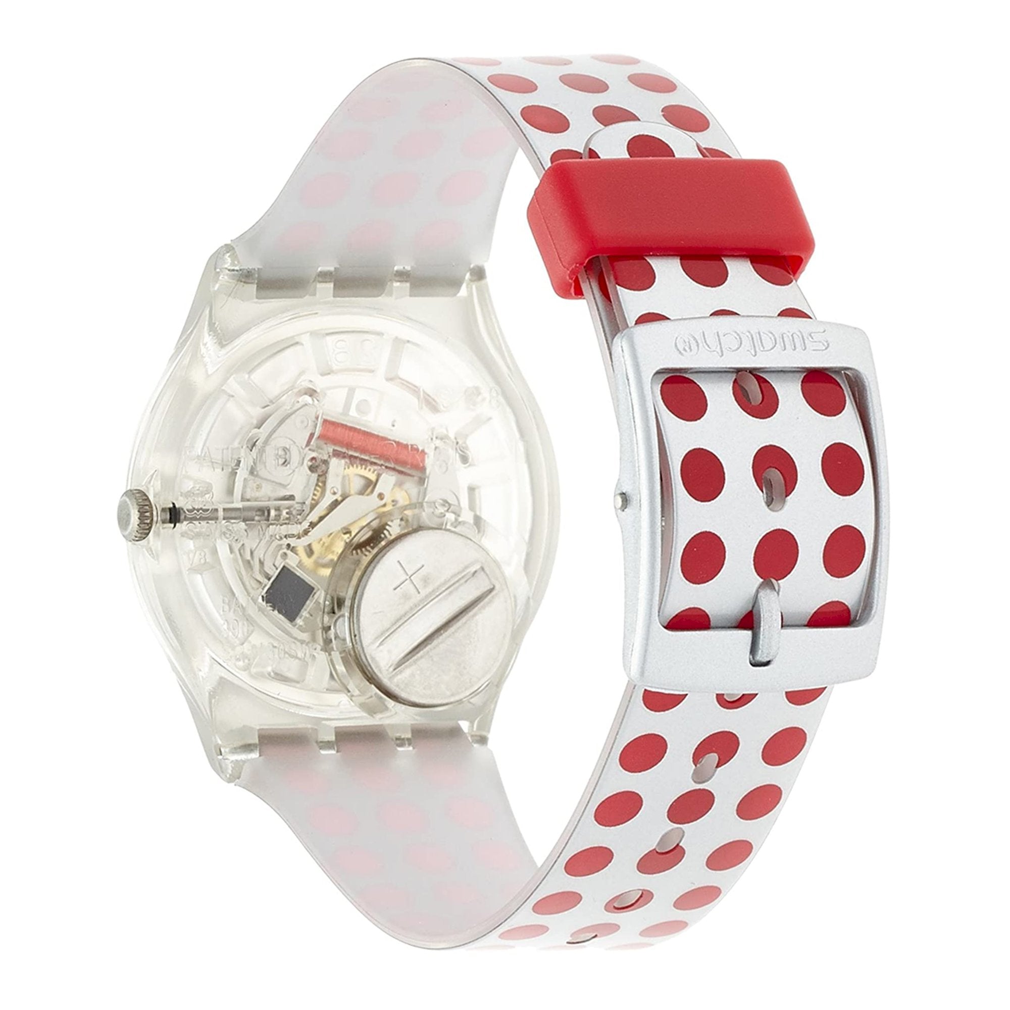 Orologio Bambino Swatch Quarzo Solo Tempo Gomma Rosso Grigio Pois GE240