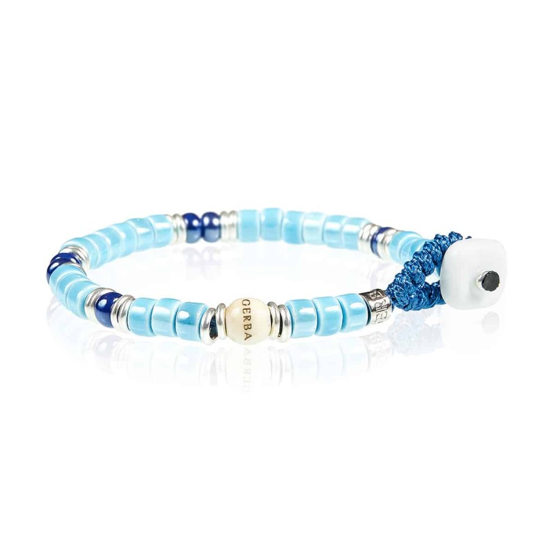 Bracciale Unisex Gerba Argento 925 Pietre Turchese Blu Murrina Liscia LC16
