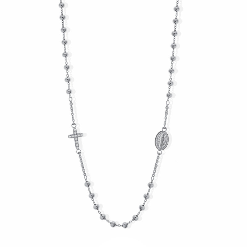Collana Unisex Liu Jo Acciaio Rosario Croce Zirconi LJ2755