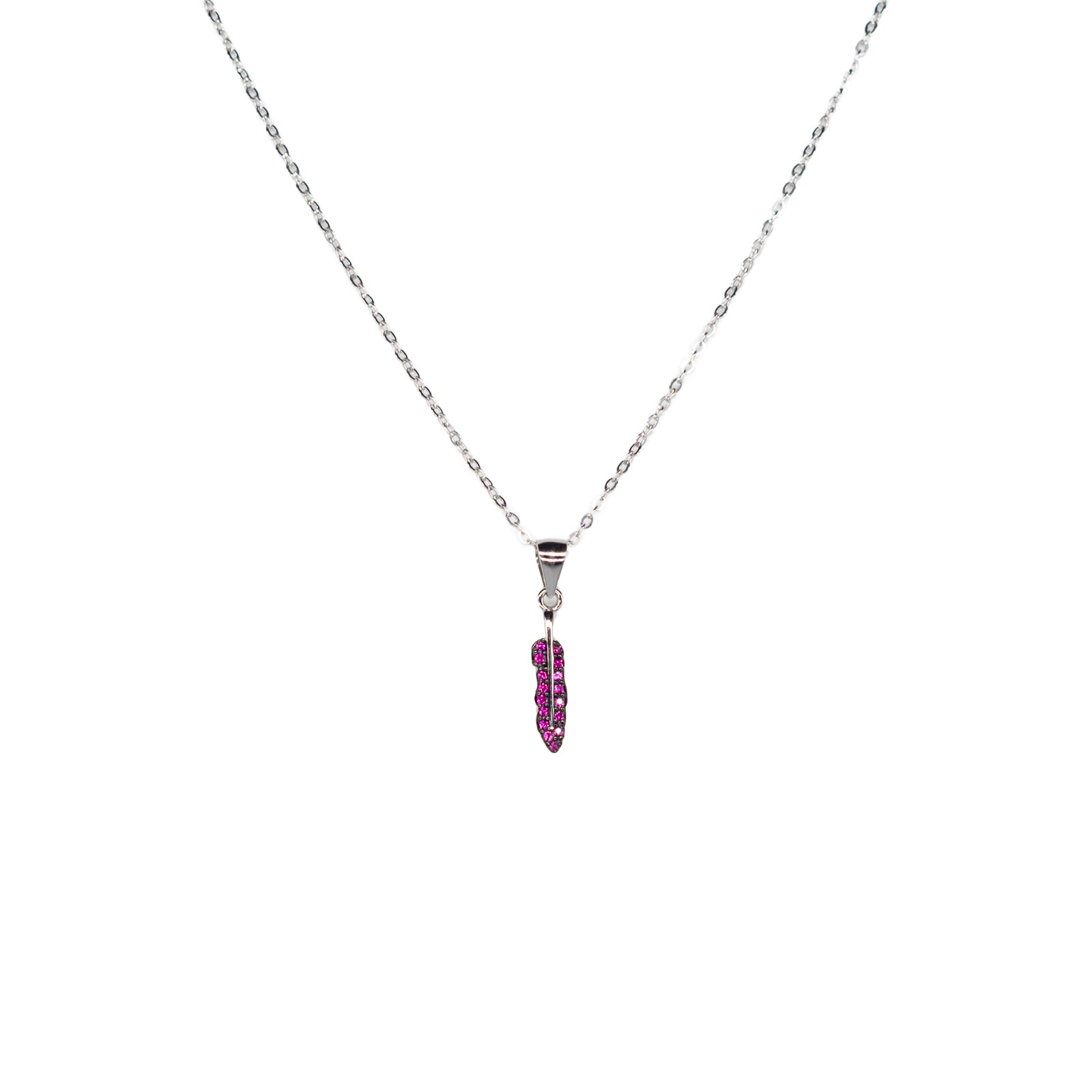 Collana Donna Re Mida Argento 925 Piuma Con Zirconi Rossi C033