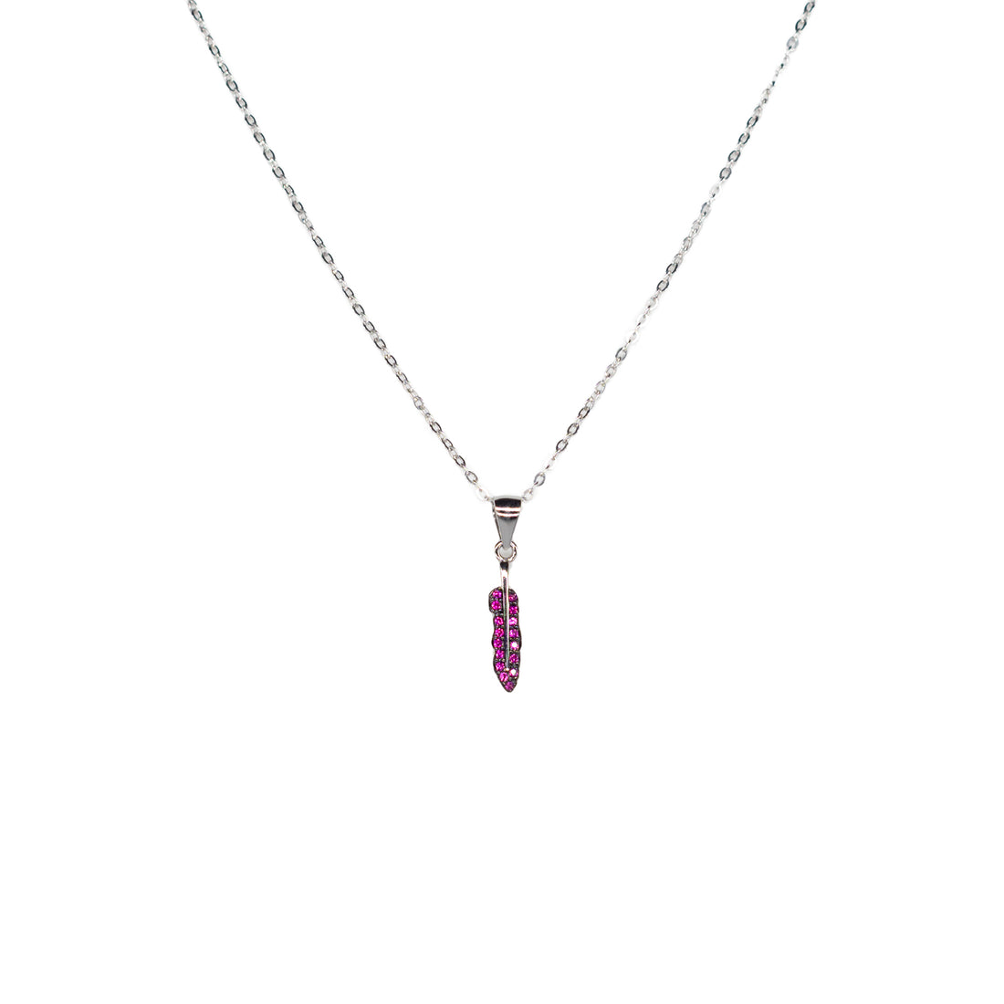 Collana Donna Re Mida Argento 925 Piuma Con Zirconi Rossi C033