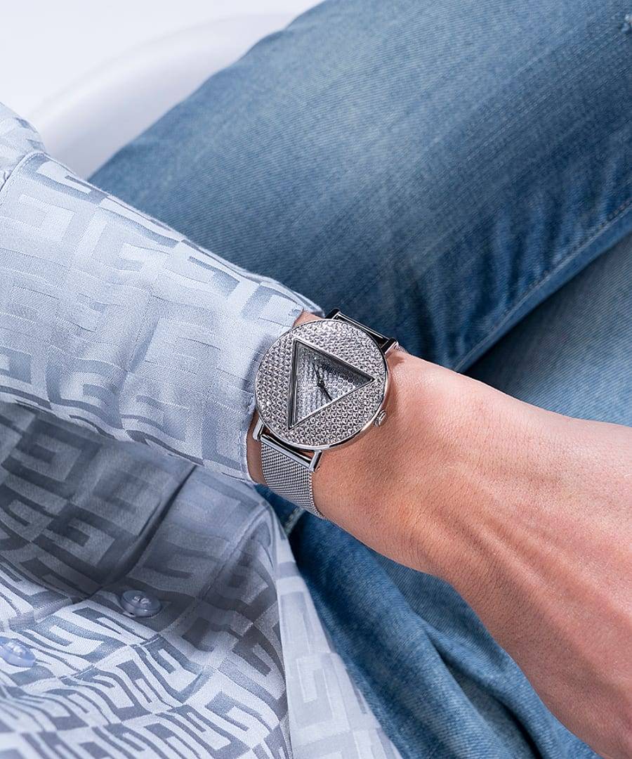 Orologio Donna Guess Quarzo Solo Tempo Zirconi Acciaio Maglia Milano GW0477L1