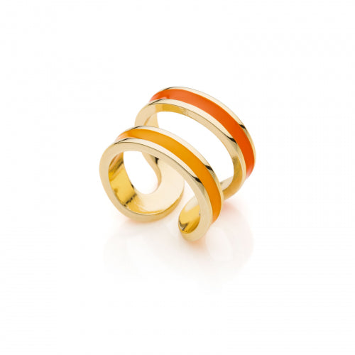 Anello Fascia Bronzo Dorato Smaltato Arancio 525622
