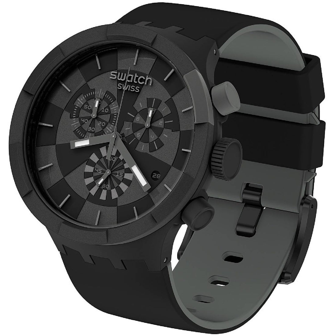 Orologio Uomo Silicone Gomma Swatch Big Bold Nero Cronografo Quarzo SB02B400