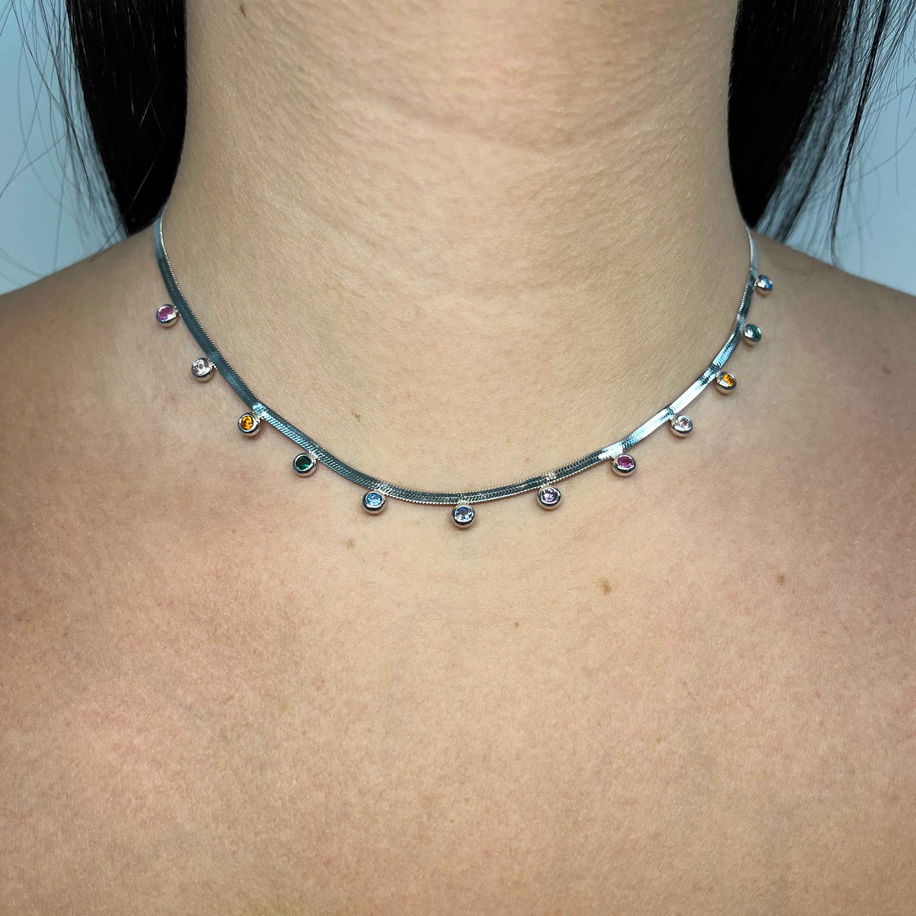 Collana Donna Re Mida Snake Argento Zirconi Colorati Choker-2