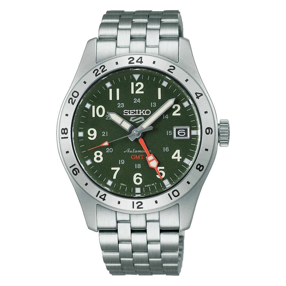 Orologio Uomo Seiko 5 Sport Field Automatico GMT Acciaio Verde Numeri HDB001K1