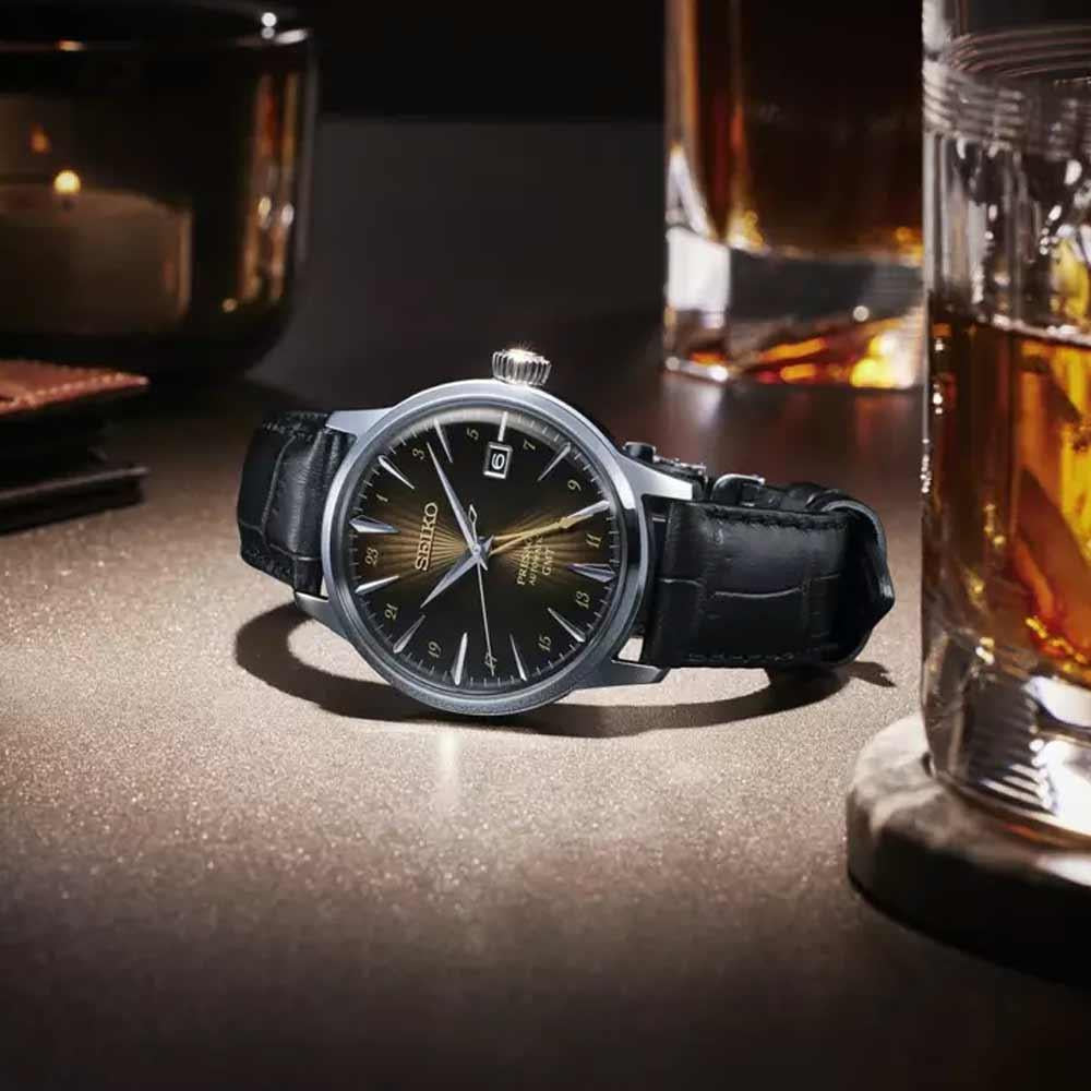 Orologio Uomo Seiko Presage Cocktail Rusty Nail Pelle Nero GMT SSK039J1