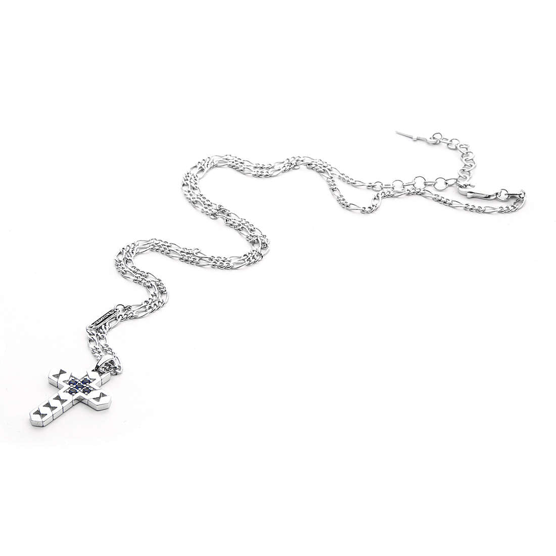 Collana Uomo Cesare Paciotti Argento Croce Pendente Zirconi Blu JPCL2309B