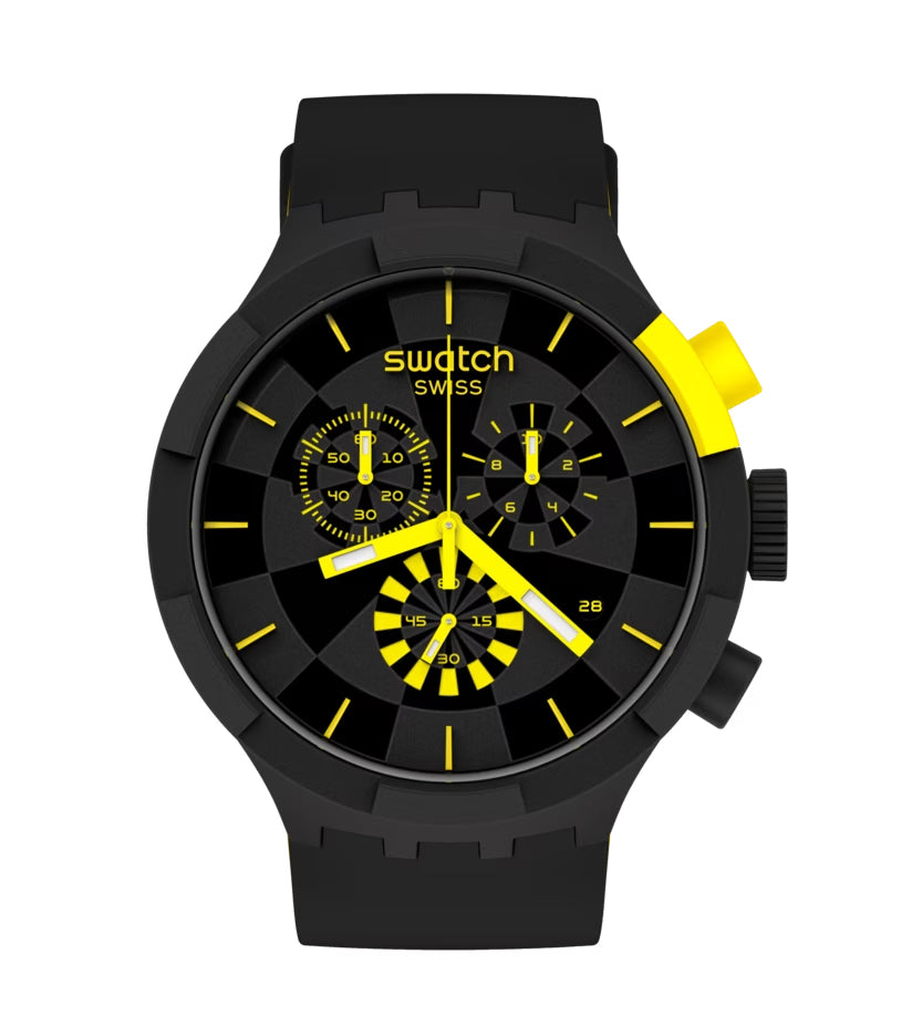 Orologio Uomo Swatch Big Bold Quarzo Cronografo Silicone Gomma Giallo Nero SB02B403