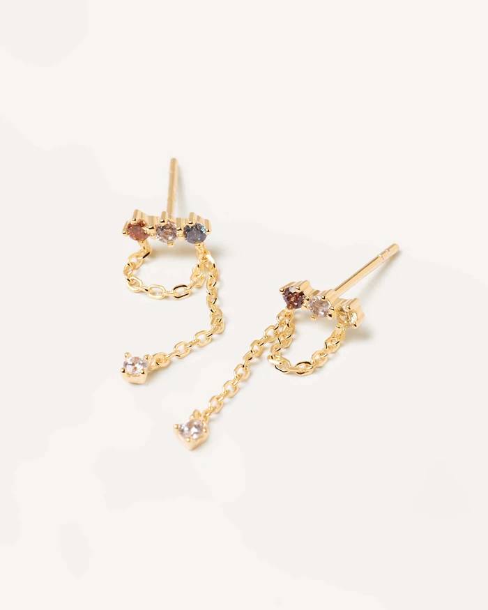 Orecchini Donna PDPaola Argento Dorato 925 Multifilo Zirconi Colorati AR01-297-U