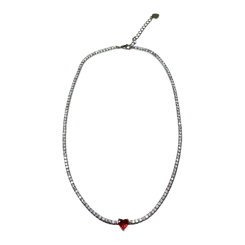 Collana Donna Re Mida Tennis Argento Cuore Rosso Zirconi Bianchi CL DJV 4RSS