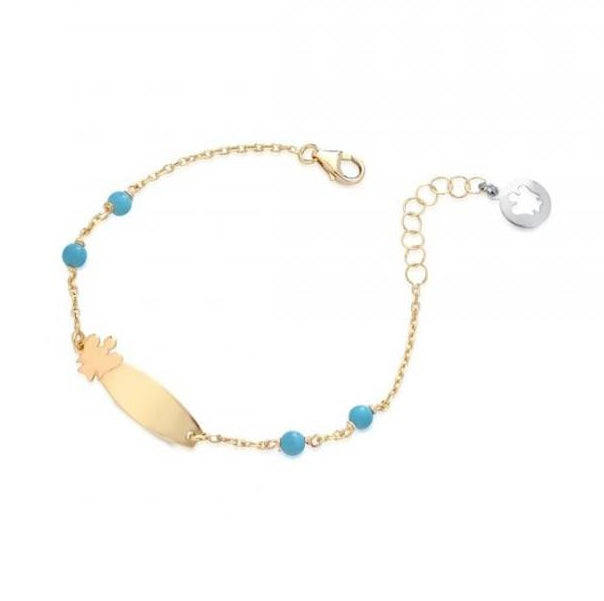 Bracciale Bimbo Oro 9 KT Roberto Giannotti Angelo Targhetta Pietre Azzurre NKT326