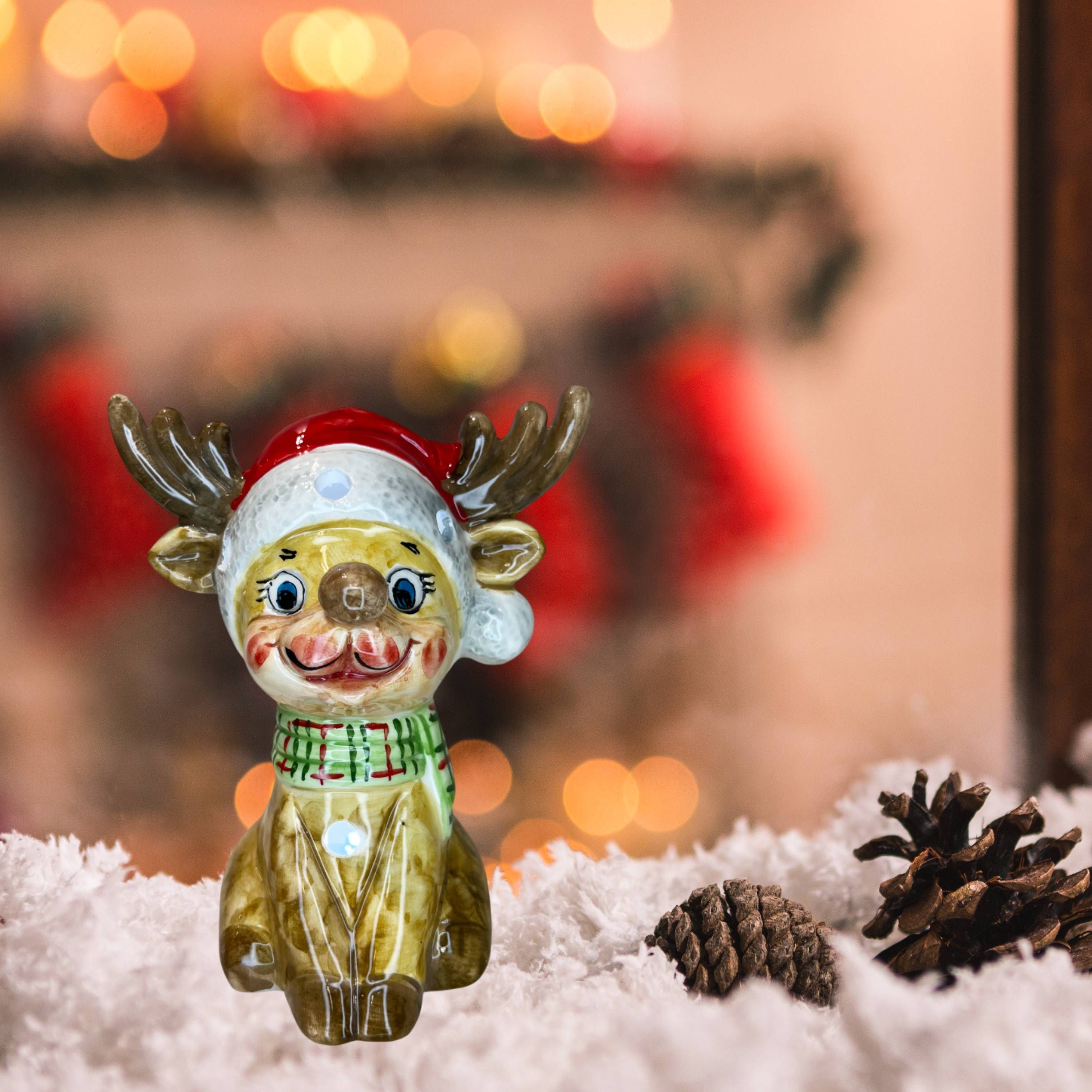 Renna Media Capodimonte Led Sciarpa Verde 16cm CAP35